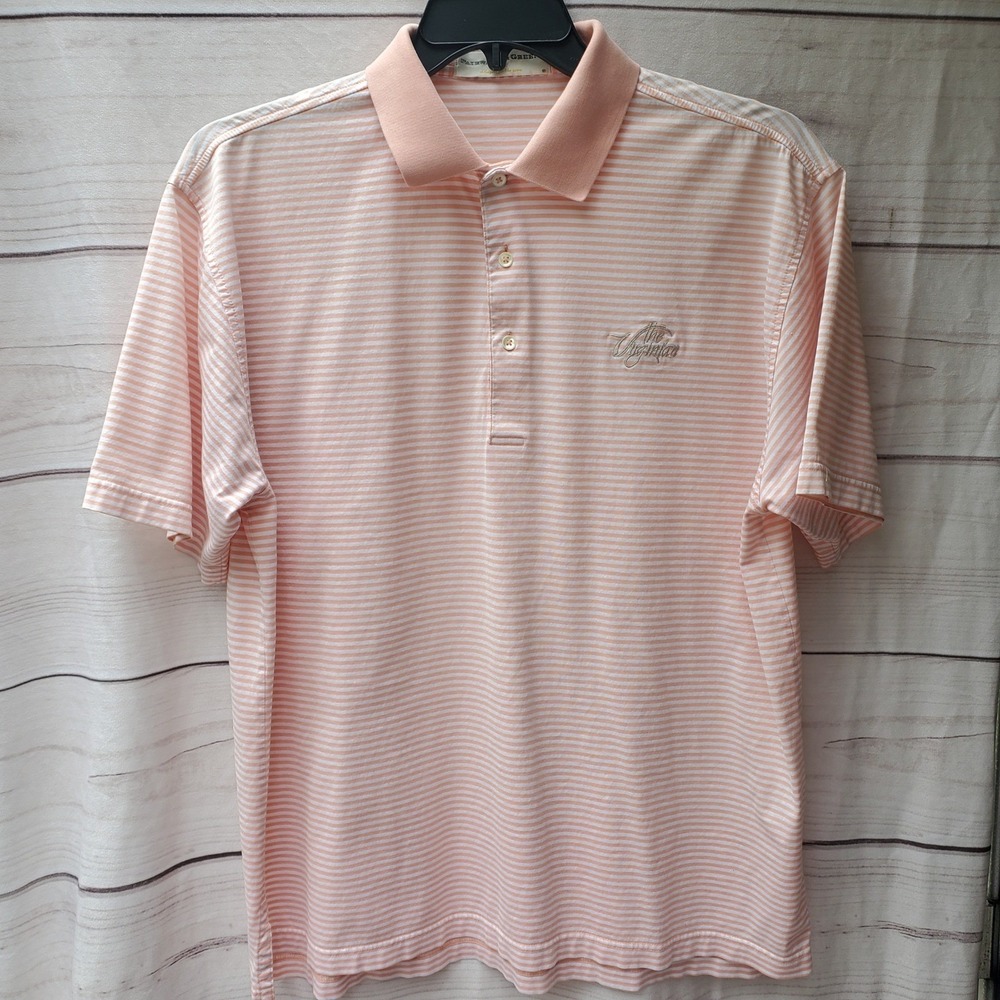 Fairway & Greene Mens Mercerized Cotton Striped Polo Shirt Peach White Size M